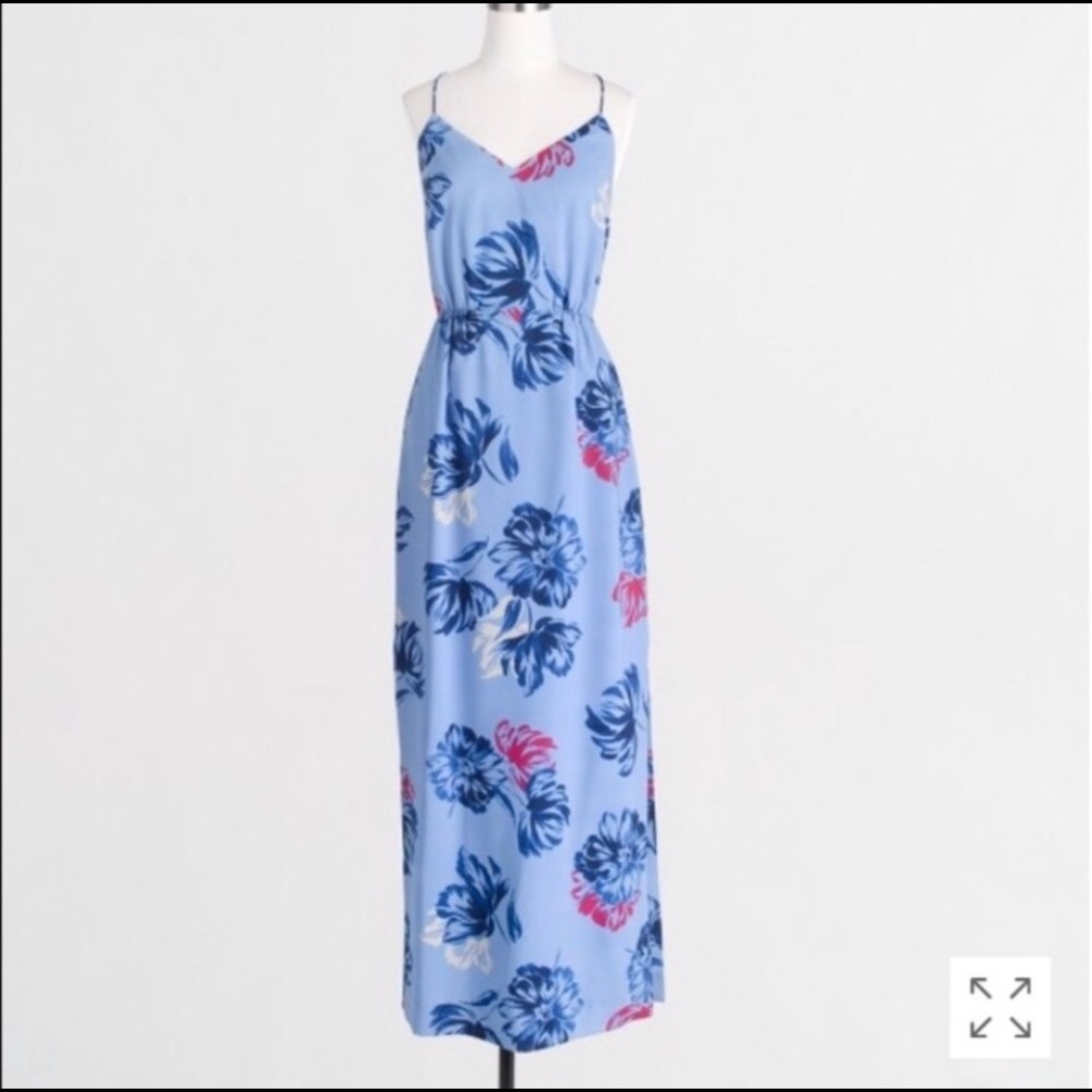 J. Crew Blue Floral Maxi Slip Dress with Pink and White Accents